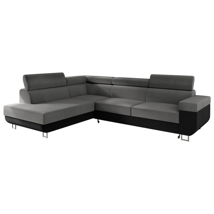 Coltar rabatabil Antrodem, MIRJAN24, stanga, negru/ gri, 253x188x71 cm