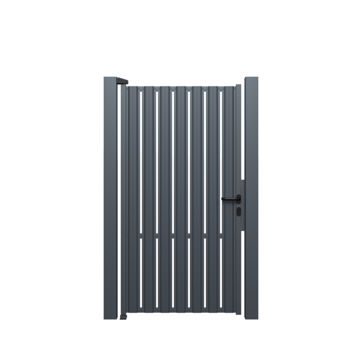 Poarta pietonala, Todome, metalica cu sipca 71, negru, 120 x 180 cm, cu accesorii si stalpi