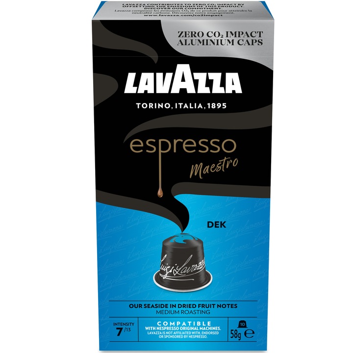 Кафе капсули Lavazza Decaffeinato, Съвместими с Nespresso, Алуминий, 10x5.7 гр