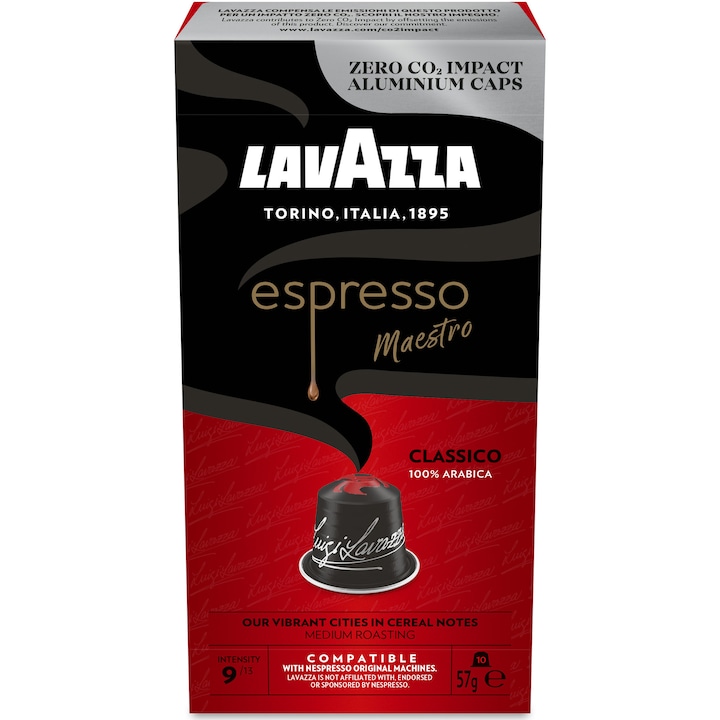 Cafea capsule Lavazza Classico, compatibile Nespresso, aluminiu, 10x5,7g