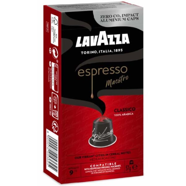 Cafea capsule Lavazza Classico, compatibile Nespresso, aluminiu, 10x5,7g