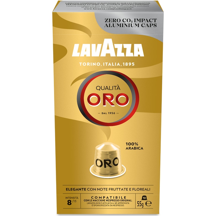 Кафе капсули Lavazza Qualita Oro, Съвместими с Nespresso, Алуминий, 10x5.7 гр