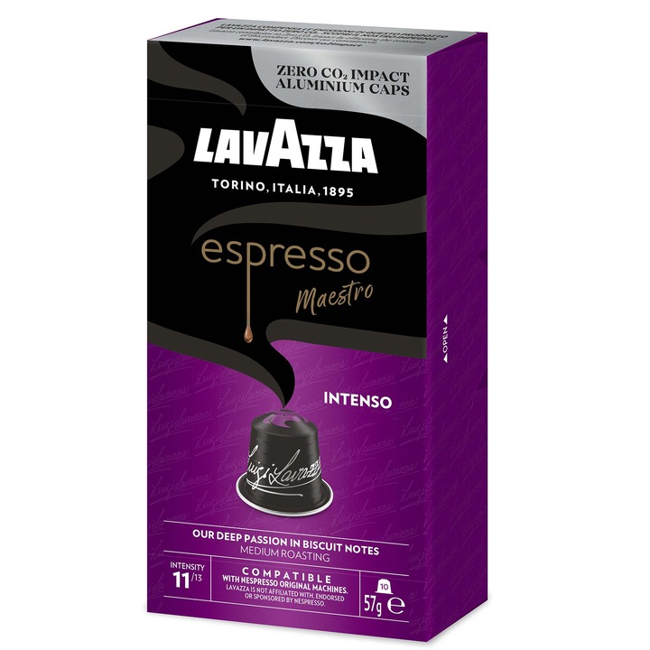 Cafea capsule Lavazza Intenso, compatibile Nespresso, aluminiu, 10x5,7g