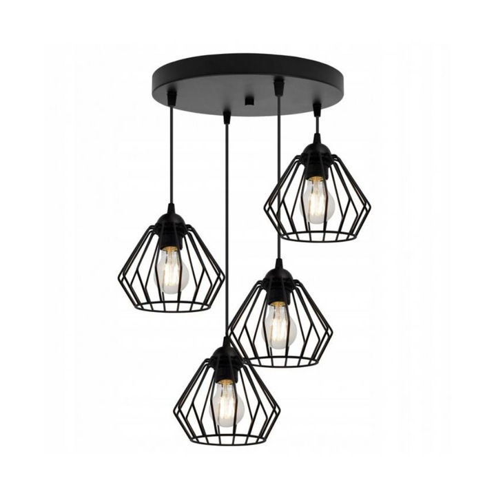 Плафон с 4 крушки Light Home, LED, Метал, 90, Черен