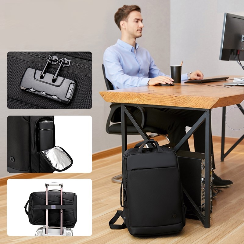 Rucsac laptop 15.6", expandabil, cu port de incarcare USB si sistem antifurt, Escalate, 46x31x18 cm, Negru
