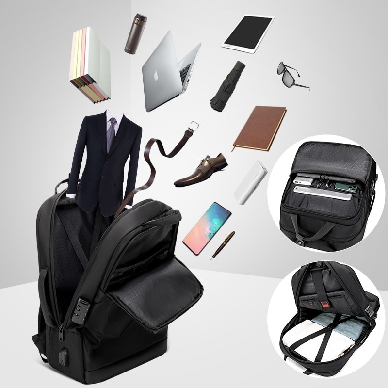 Rucsac laptop 15.6", expandabil, cu port de incarcare USB si sistem antifurt, Escalate, 46x31x18 cm, Negru