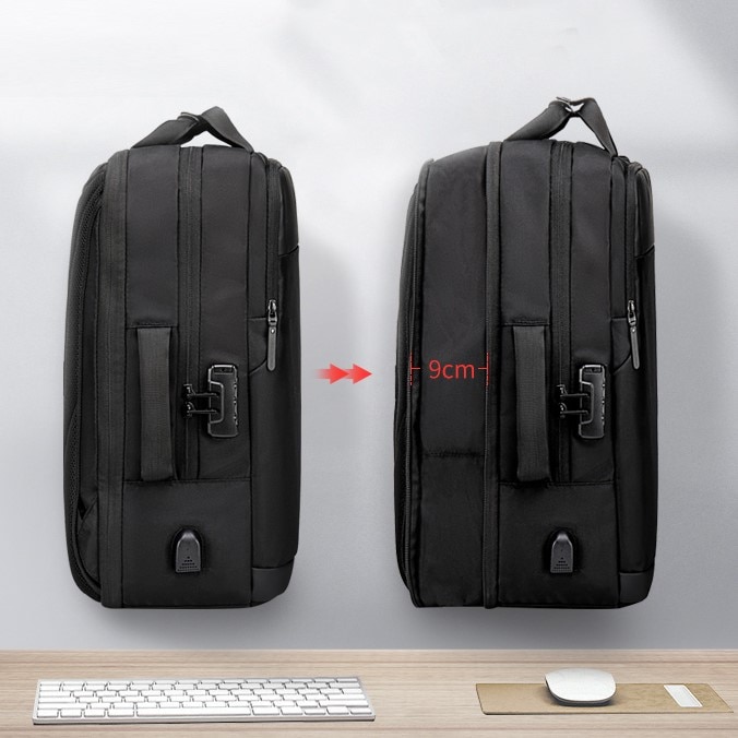 Rucsac laptop 15.6", expandabil, cu port de incarcare USB si sistem antifurt, Escalate, 46x31x18 cm, Negru