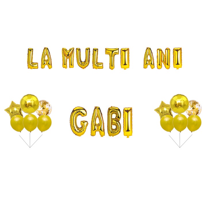 Születésnapi lufi szett Gabi, Tortafedő, Arany, 35 db