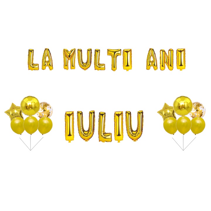 Boldog születésnapot júliusi lufi szett, tortafeltét, arany, 35 db