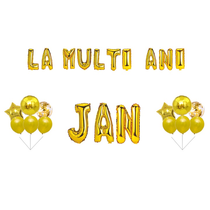 Boldog születésnapot Jan lufi szett, tortafeltét, arany, 35 db