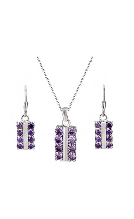 Női ezüst ékszer szett, SW kristályokkal lila Harmony