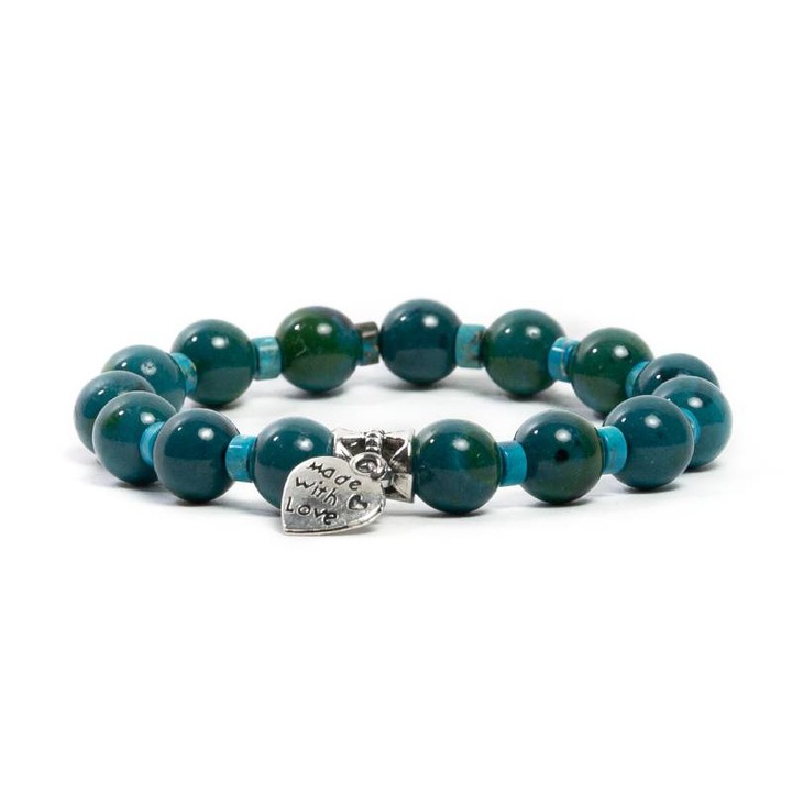 Bratara handmade dama, Ezera, din pietre semipretioase Pheonix Stone Clarissa, Sfere de 8mm, albastru-verde, 17-18 cm