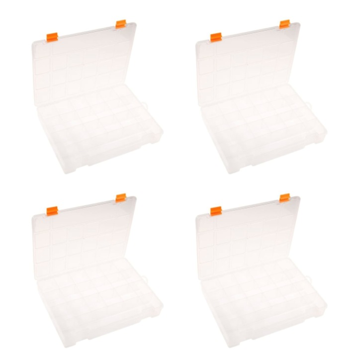 Set 4 cutii depozitare, transparente, 21 compartimente, 32.5 x 24.5 x 5 cm