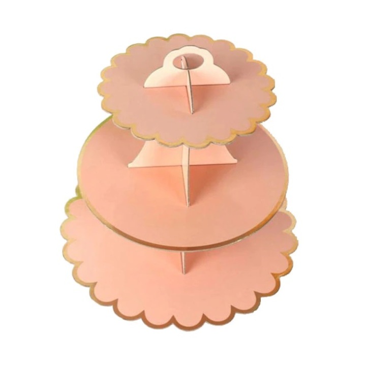 Etajera din carton pentru Prajituri, Portocaliu, 3 nivele, 36 cm