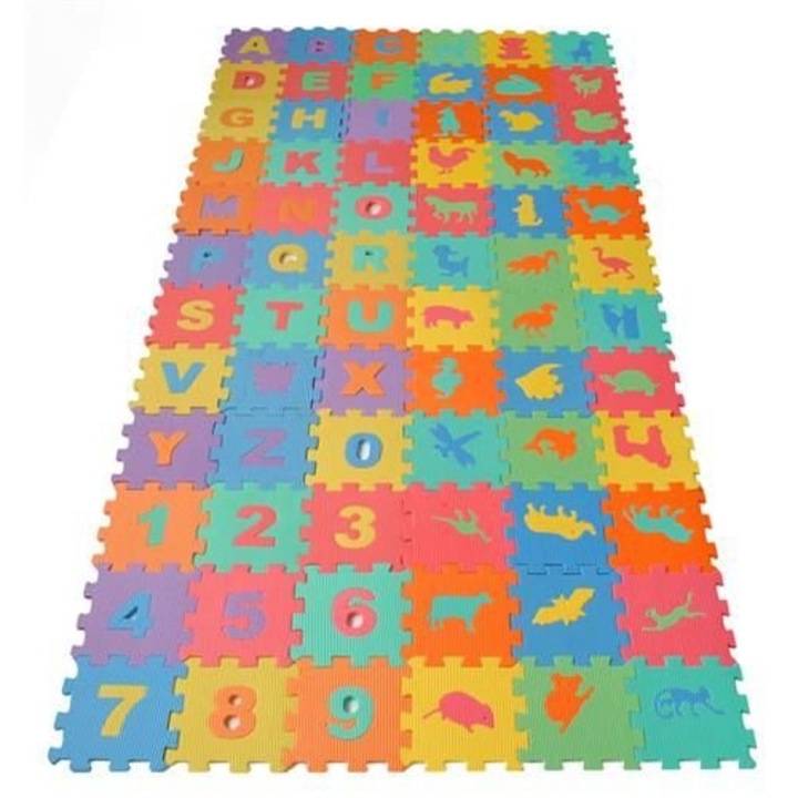 Covor tip Puzzle pentru Protectie Pardoseala, 72 Elemente din Spuma Moale, 131 cm x 117 cm x 1cm, Multicolor