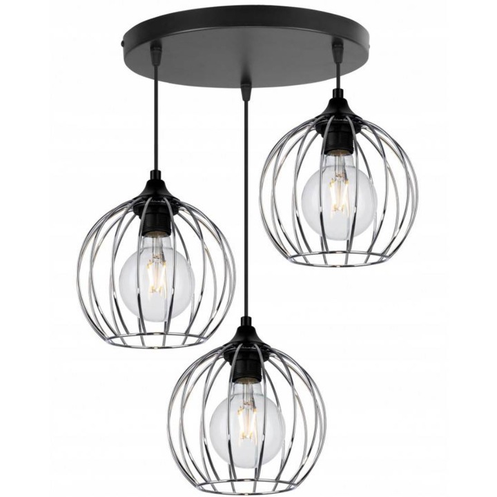 Lustra ajustabila cu 3 brate, Light Home, Toronto, Desing loft, E27, Numarul de puncte luminoase 3, Iluminat interior, Latime 20 cm, Lungime 42 cm, Metal, Negru
