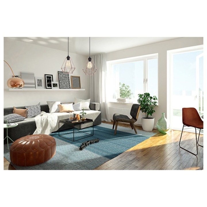 Plafoniera suspendata, Light Home, Fusion, reglabile, Lungime 100 cm, Latime 56 cm, Abajur 23 cm, E27, 2 punct de lumina, metal, Cupru