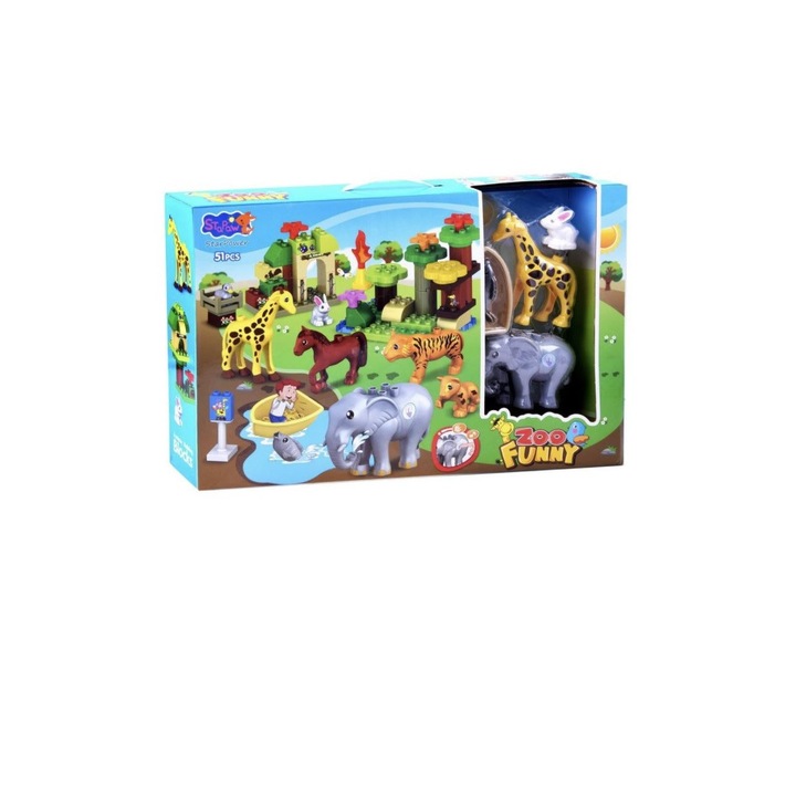 Állatkerti építőkészlet, kockák és figurák, 51 db