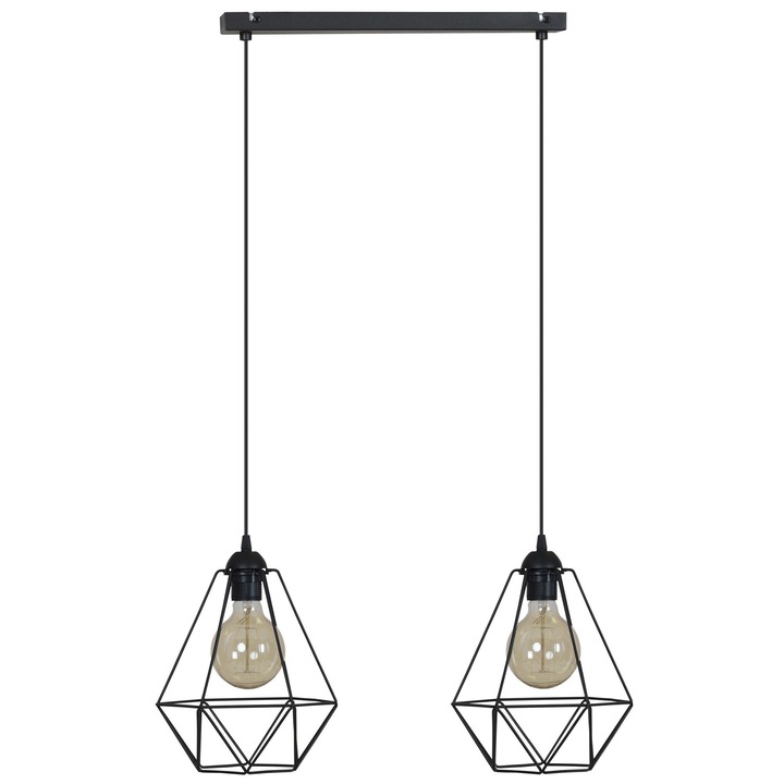 Plafoniera suspendata, Light Home, Fusion, reglabile, Lungime 100 cm, Latime 56 cm, Abajur 23 cm, E27, 2 punct de lumina, metal, Negru