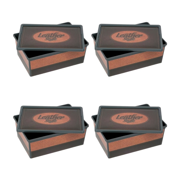 Set 4 cutii depozitare, cu capac, maro/negru, 10 litri, 37 x 26 x 14 cm