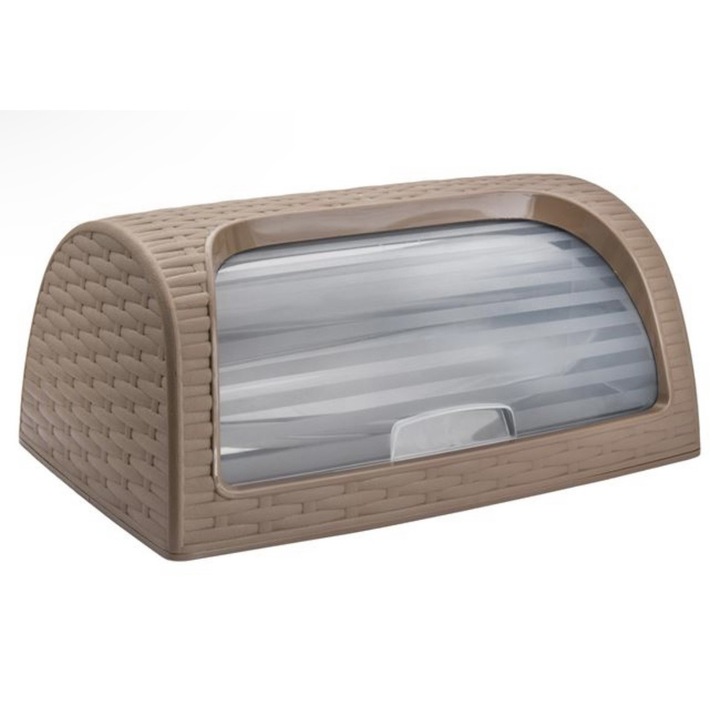 Cutie din plastic tricotat pentru depozitare paine, maro, 42x26x19 cm