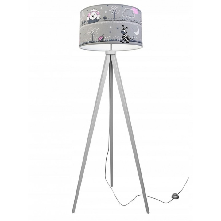 Лампа, Light Home, дърво/текстил, 145 см, 60 W, модел Animalute, сиво/розово