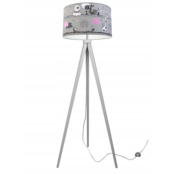 Lampadar, Light Home, Lemn/Textil, 145 cm, 60 W, Model Animalute, Gri/Roz