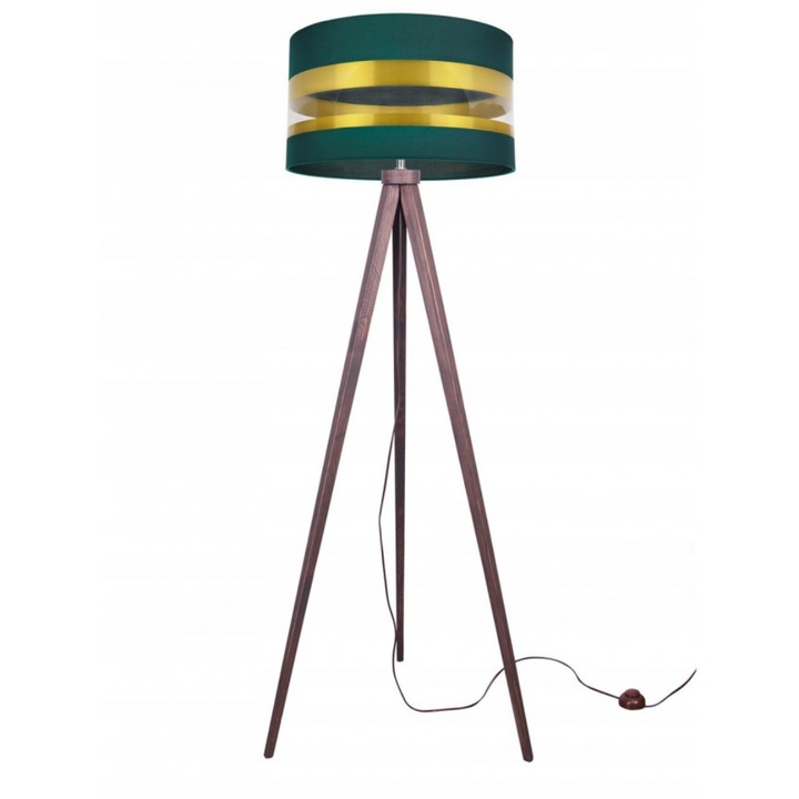 Лампа за под Light Home, Дърво/Текстил, 145 см, 60 W, Раирана шарка, Зелен / Златист цвят