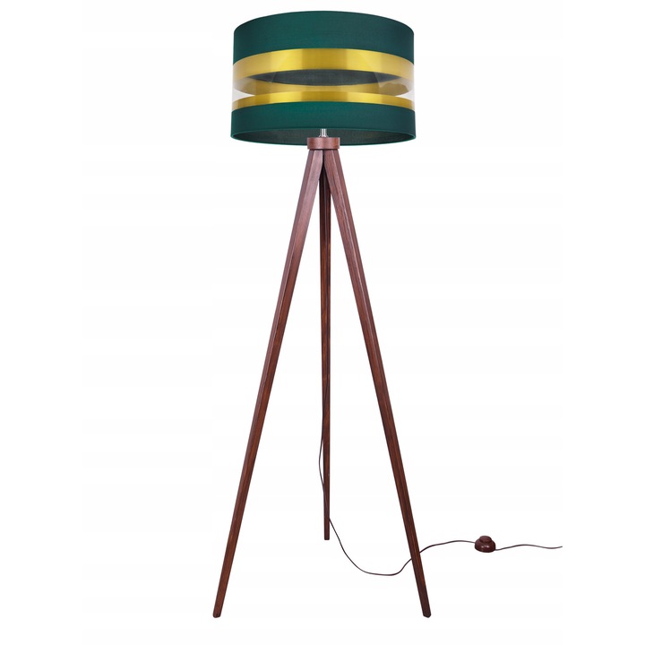 Lampadar, Light Home, Lemn/Textil, 145 cm, 60 W, Model dungi, Verde/Auriu