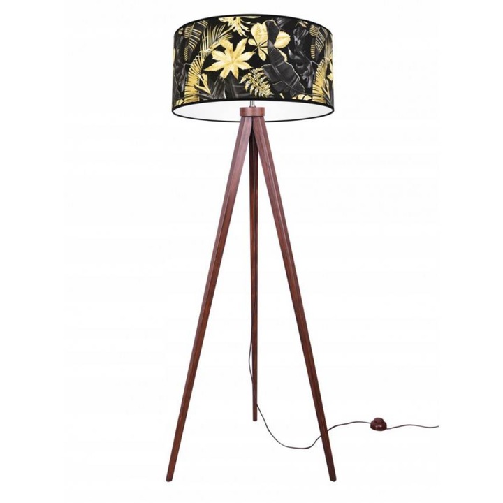 Лампа, Light Home, дърво/текстил, 145 см, 60 W, модел Monstery Dark, черно/жълто