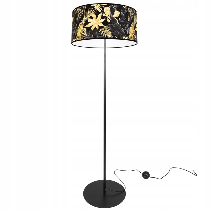 Lampadar, Light Home, Metal/Textil, 153 cm, 60 W, Model floral, Negru/Galben