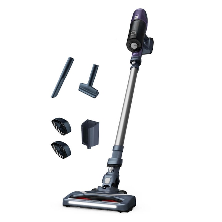 Aspirator vertical ROWENTA X-Pert 6.60 Essential RH6837WO,100 W, 0.55 L, 45 min, Cap de aspirare cu iluminare LED, 2 trepte putere, Functie BOOST, Violet/Gri