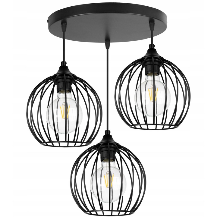 Lustra cu 3 brate, Light Home, TORONTO, Desing loft, E27, Numarul de puncte luminoase 3, Iluminat interior, Latime 20 cm, Lungime 42 cm, Metal, Negru