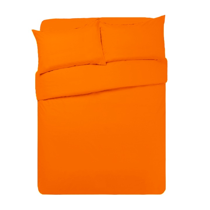 Комплект спално бельо от 4 части, квадратен метър, изчистен оранжев цвят, състоящ се от плик за завивка 180/200, 2 калъфки за възглавница, чаршаф с ластик 160/200