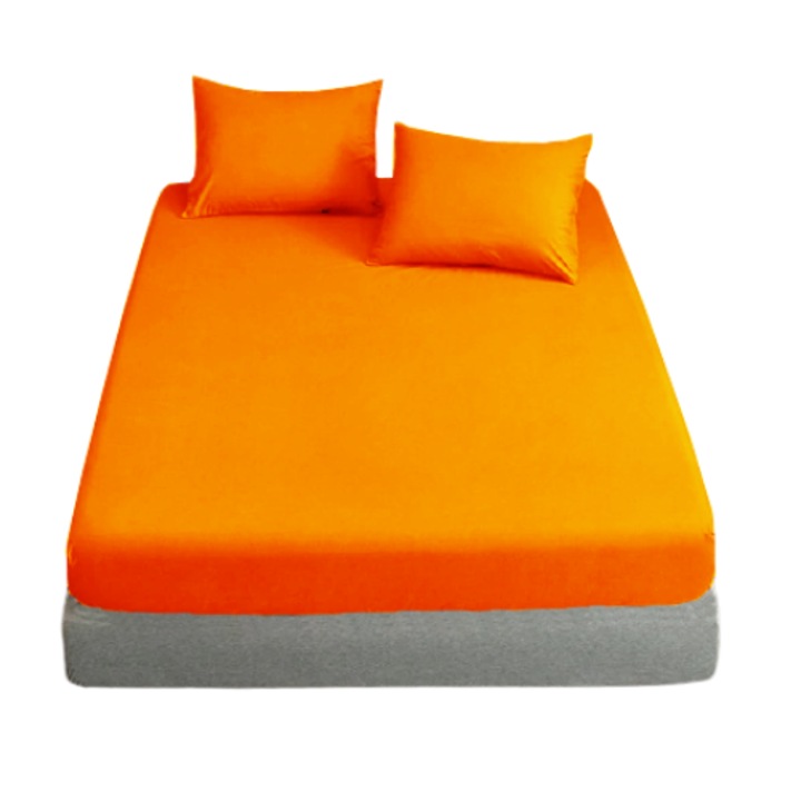Комплект спално бельо 2 части квадратен метър състоящ се от чаршаф с ластик и 1 калъфка за възглавница оранжев цвят за матрак 100/200