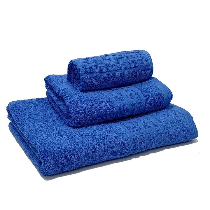 Комплект 3 кърпи за баня 70х130 см, 50х90 см, 30х50 см, памук, сини