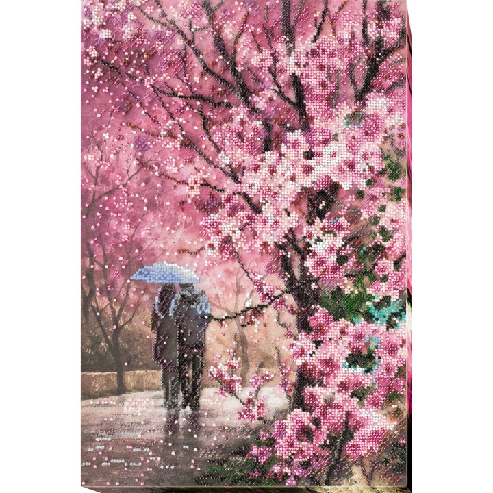 Set broderie cu margele cusute, Ploaie de flori, 16 culori, 26x39 cm
