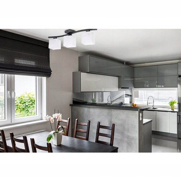 Plafoniera, Light Home, Metal/Sticla, 3 surse de iluminare, E27, 60 W, Negru/Alb