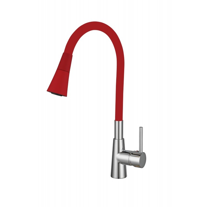 Смесител Inter Ceramic Хавана, ICF 7108223, Червен, Висок, Гъвкав чучур, За кухня