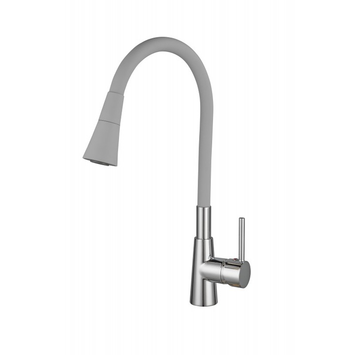 Смесител Inter Ceramic Хавана, ICF 7108223, Сив, Висок, Гъвкав чучур, За кухня