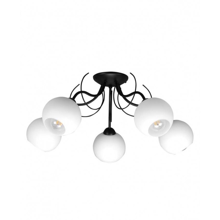 Плафон, Light Home, Метал, 5 източника на светлина, E27, 20 W, Черен/Бял