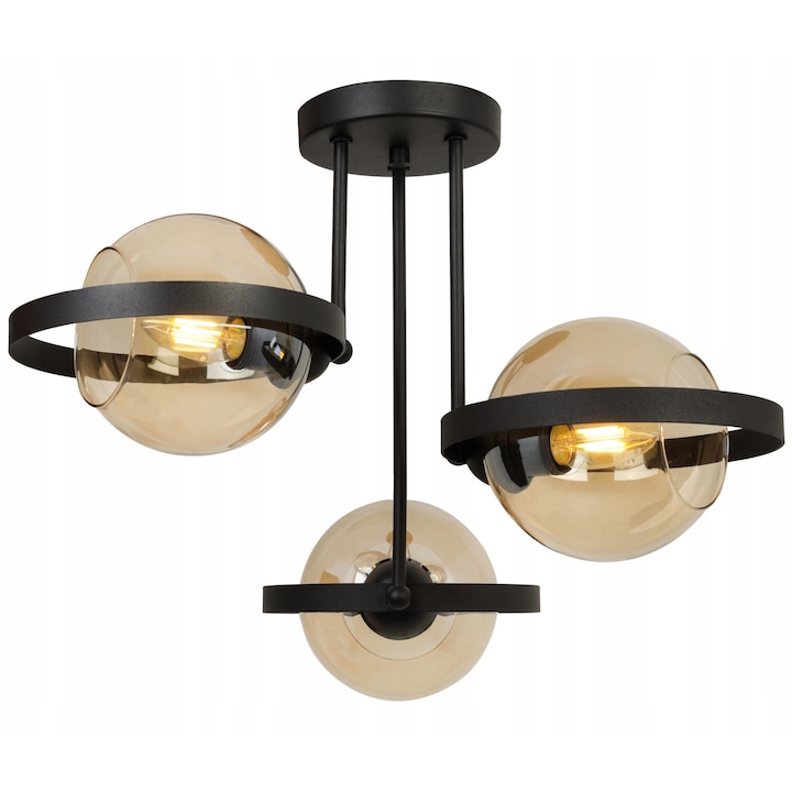 Plafoniera suspendata, LightHome, Ring Haga, Retea de alimentare, 60 W, 3 puncte luminoase, 15 cm, 40x47 cm, E27, sticla, Cupru