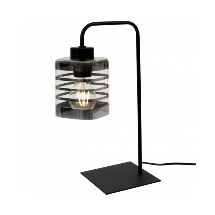 Lampa de masa cu abajur Light Home, Metal/Sticla, 40x20 cm, Negru