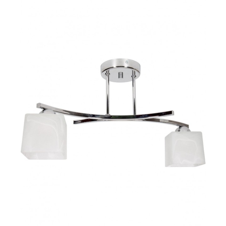 Плафон, Light Home, Метал/Стъкло, 2 източника на светлина, E27, 60 W, Сребрист/Бял