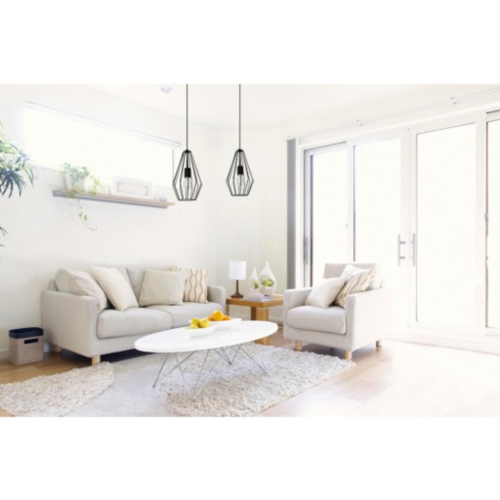 Lustra cu 2 brate, Light Home, Opti, Desing loft, E27, Numarul de puncte luminoase 2, Iluminat interior, Latime 18cm, Metal, Negru