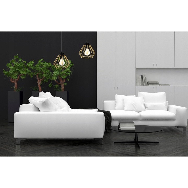 Lustra cu 2 brate, Light Home, Santos, Desing loft, E27, Numarul de puncte luminoase 2, Iluminat interior, Latime 18cm, Lungime 52, Metal, Aur