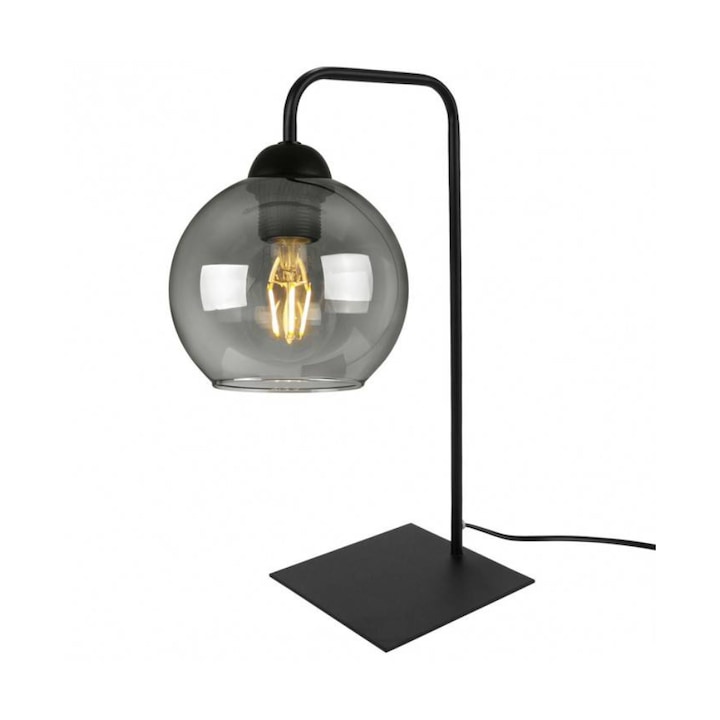 Lampa de noptiera cu abajur Light Home, Metal/Sticla, 40x22 cm, Negru