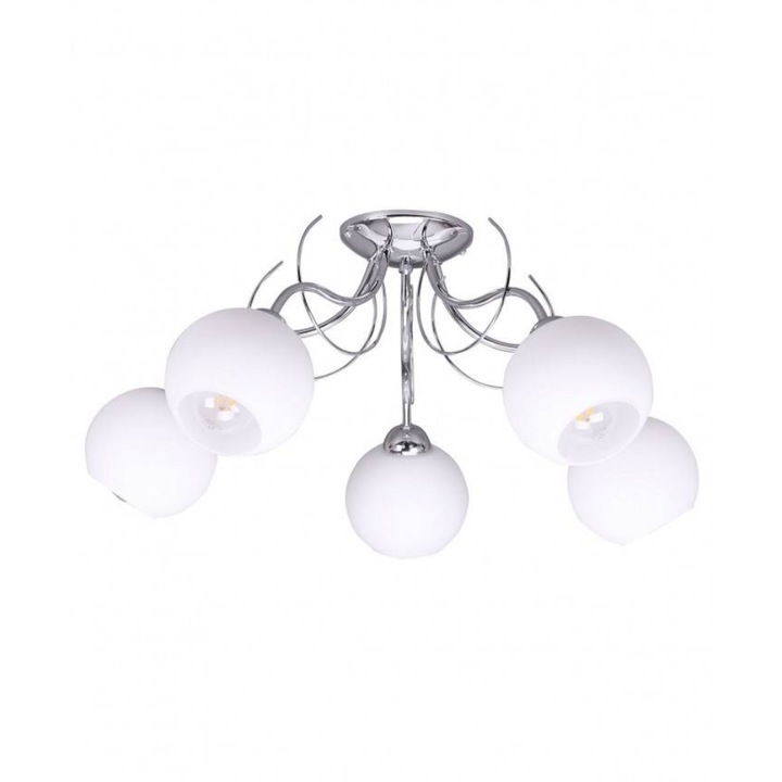 Плафон, Light Home, Метал, 5 източника на светлина, E27, 60 W, Сребрист/Бял