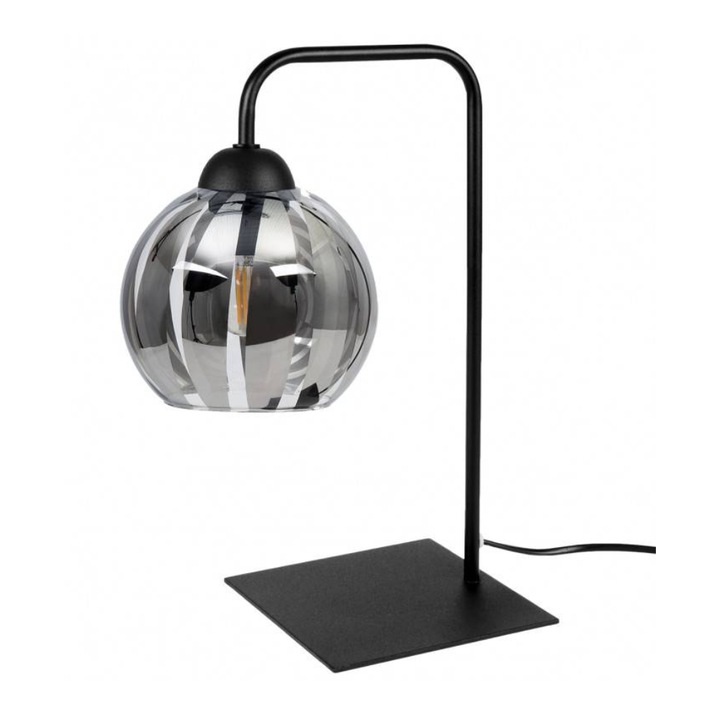 Lampa de noptiera cu abajur Light Home, Metal/Sticla, 35x20 cm, Negru