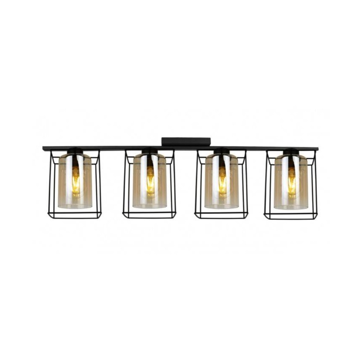 Plafoniera suspendata, Light Home, Hella Cage, reglabile, Lungime 23 cm, Abajur 14 cm, E27, 4 punct de lumina, sticla, Negru/Cupru